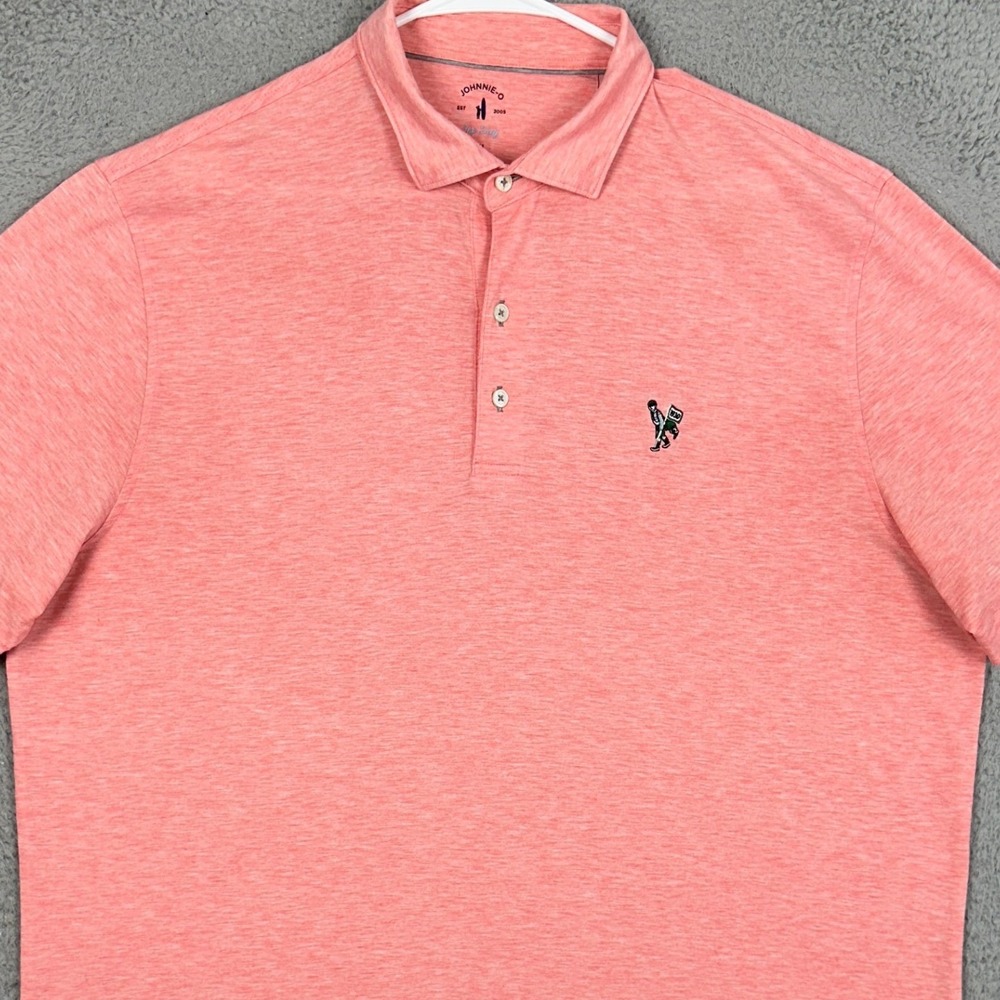 Johnnie-O Polo Shirt Mens XL Top Shelf Coral Pink Heathered Golf Stretch Rugby